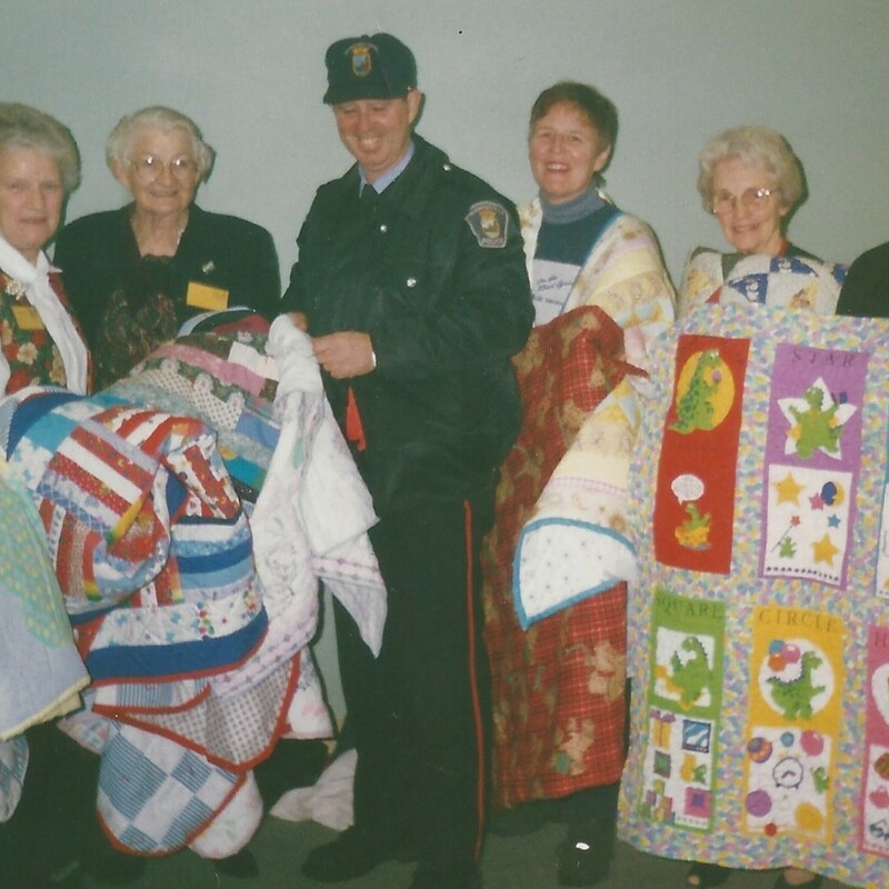 L to R Jean Douglas  Marjorie Speers  Hilda Leader  Orangeville Policeman Cheryl Golas  Marie Exelby  Moira Williams 1996